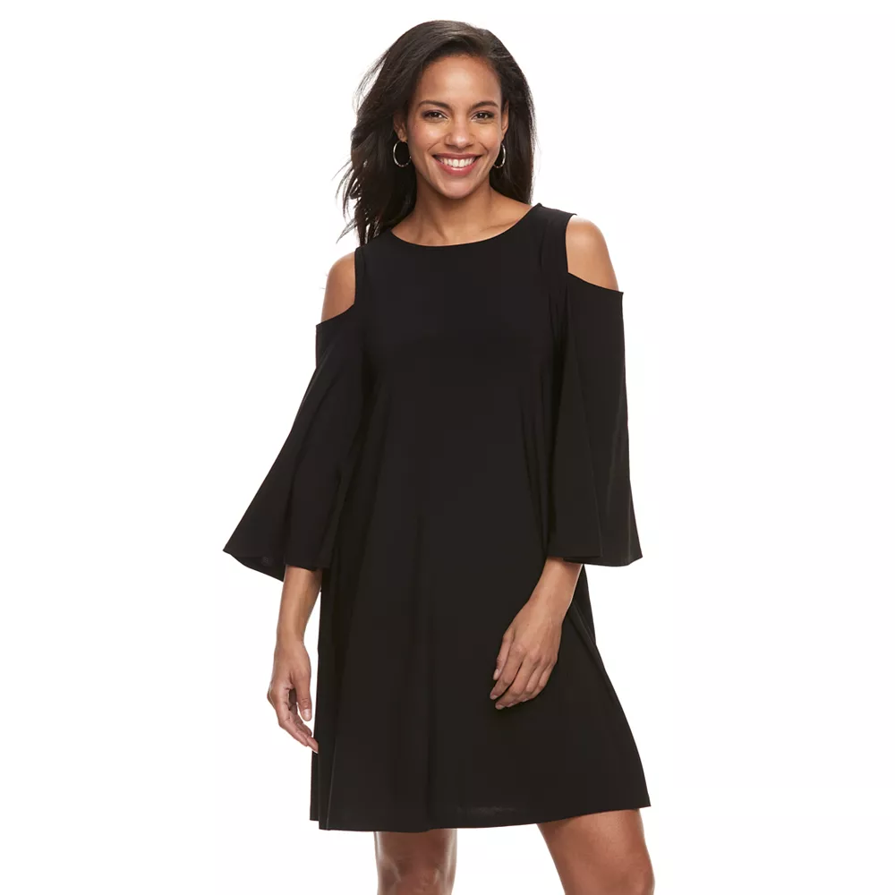 Women's Nina Leonard Draped Sleeve Cold-Shoulder Dress - Image 5