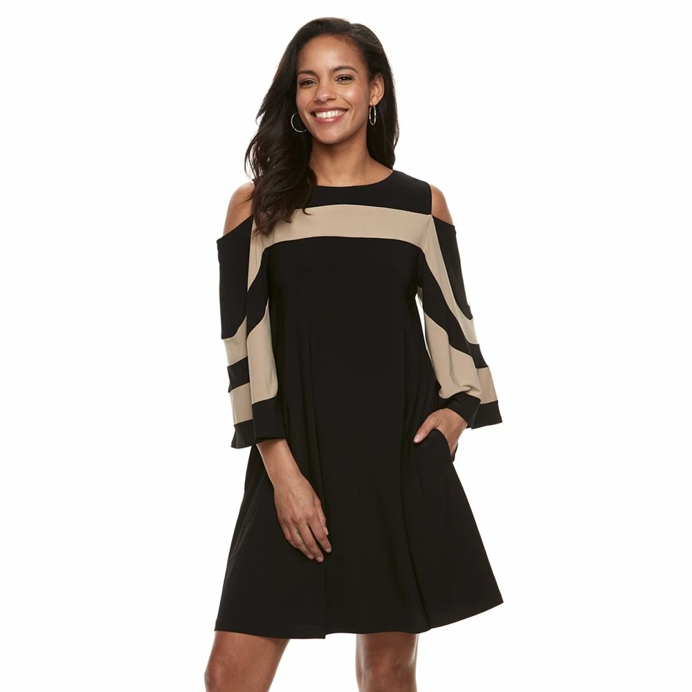 Women's Nina Leonard Draped Sleeve Cold-Shoulder Dress - Image 4
