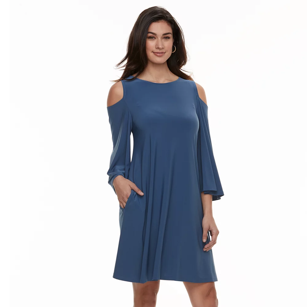 Women's Nina Leonard Draped Sleeve Cold-Shoulder Dress - Image 8