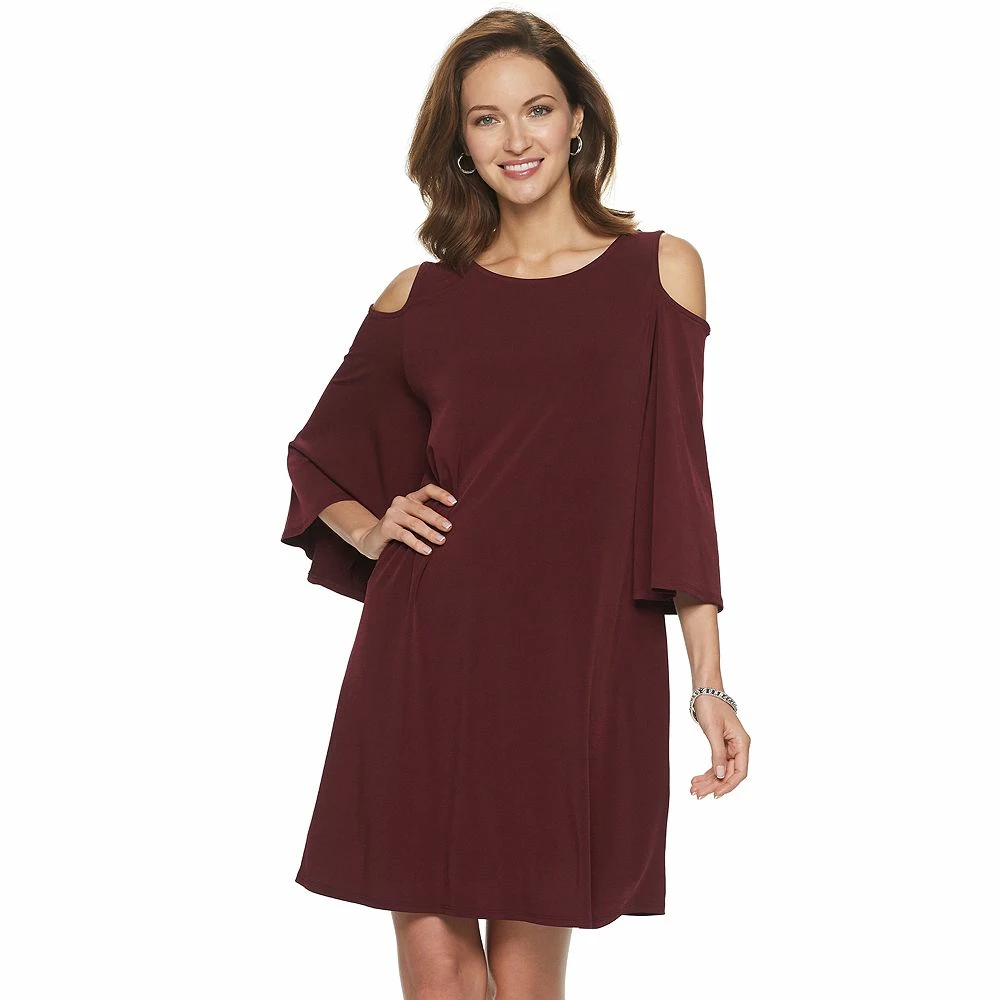 Women's Nina Leonard Draped Sleeve Cold-Shoulder Dress - Image 10