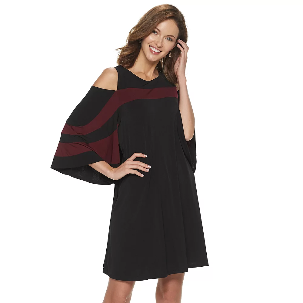 Women's Nina Leonard Draped Sleeve Cold-Shoulder Dress - Image 9