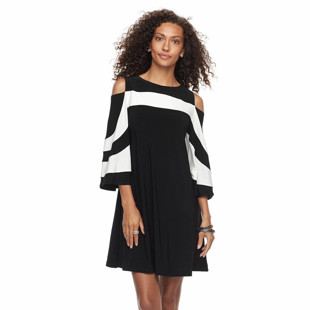 Women's Nina Leonard Draped Sleeve Cold-Shoulder Dress - Image 2