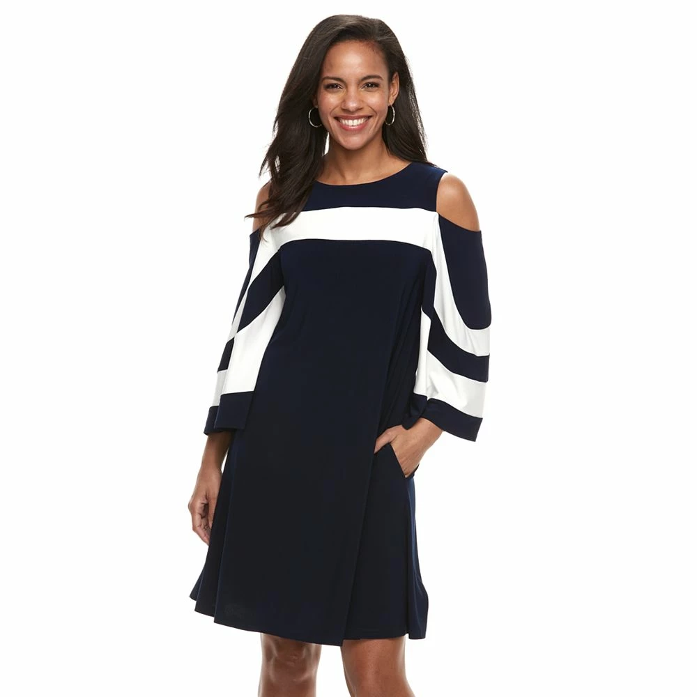 Women's Nina Leonard Draped Sleeve Cold-Shoulder Dress - Image 3
