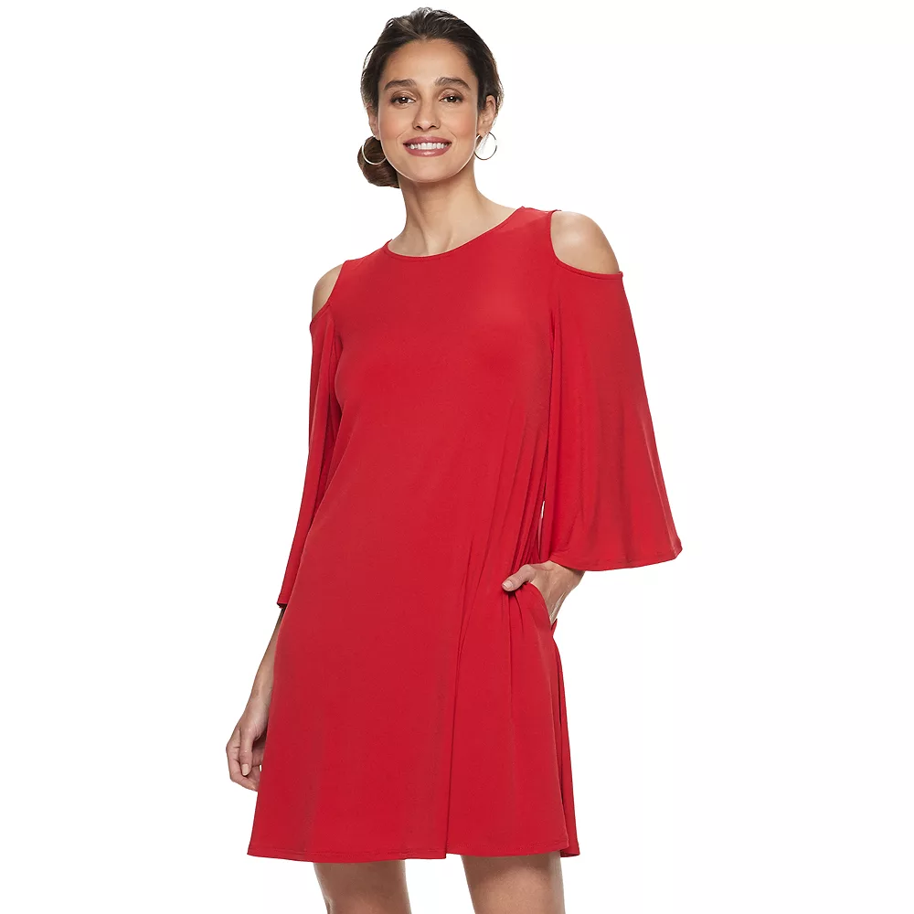 Women's Nina Leonard Draped Sleeve Cold-Shoulder Dress - Image 7
