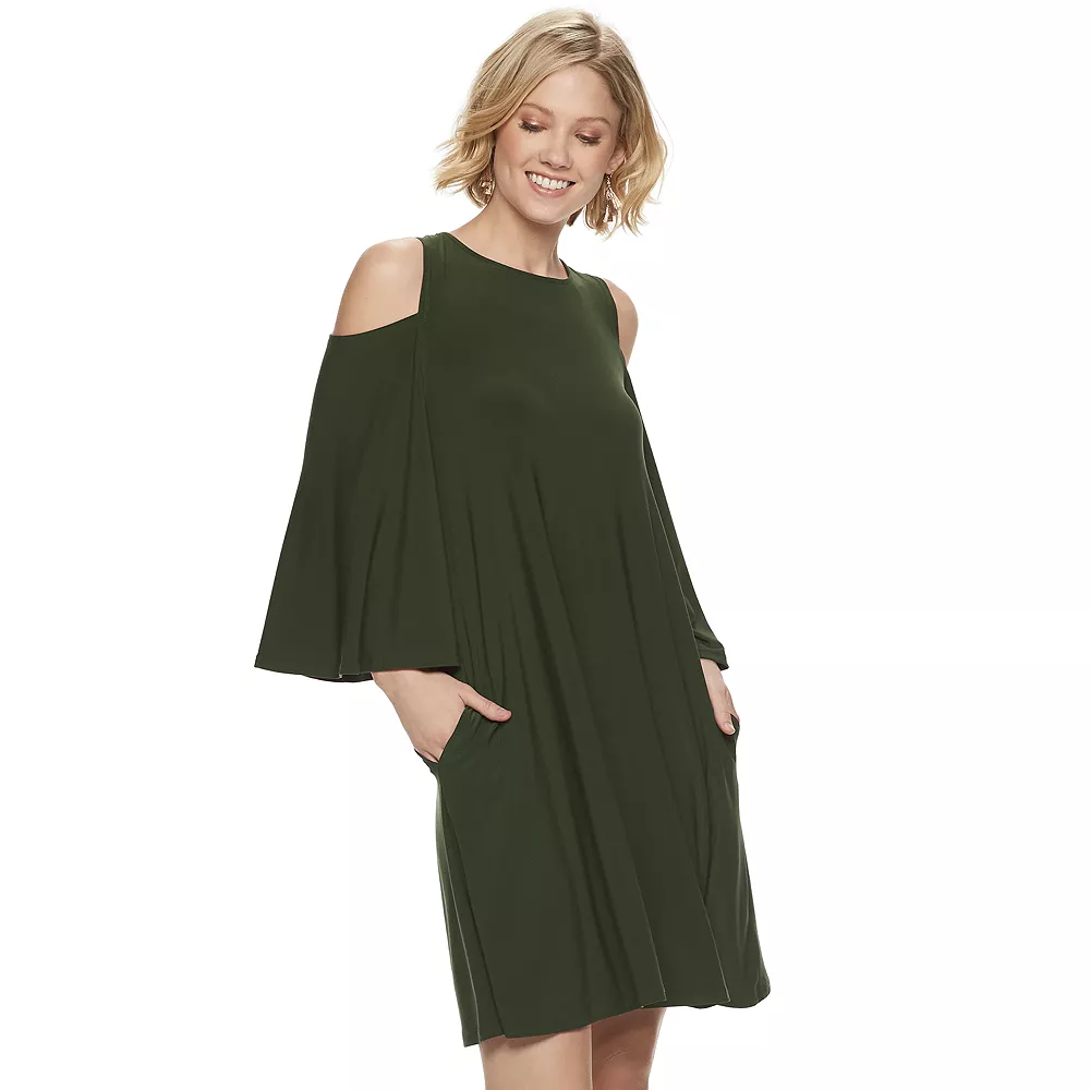 Women's Nina Leonard Draped Sleeve Cold-Shoulder Dress