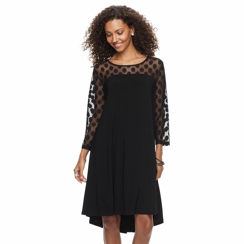 Women's Nina Leonard Sheer Polka-Dot High-Low Dress - Image 3