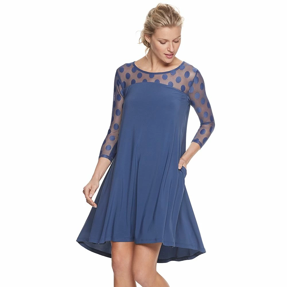 Women's Nina Leonard Sheer Polka-Dot High-Low Dress - Image 5