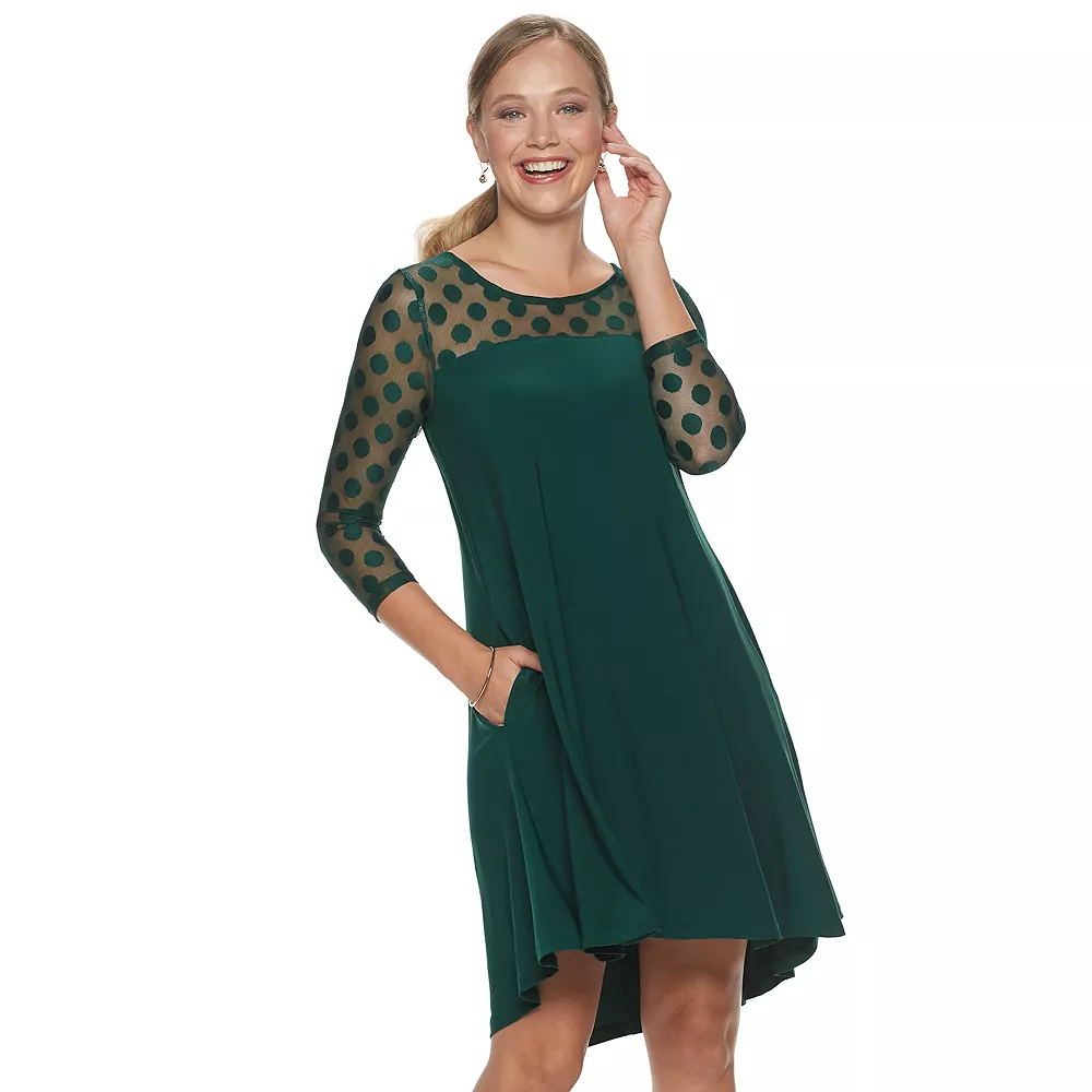 Women's Nina Leonard Sheer Polka-Dot High-Low Dress - Image 4