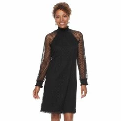 Women's Nina Leonard Lace Mockneck Trapeze Dress