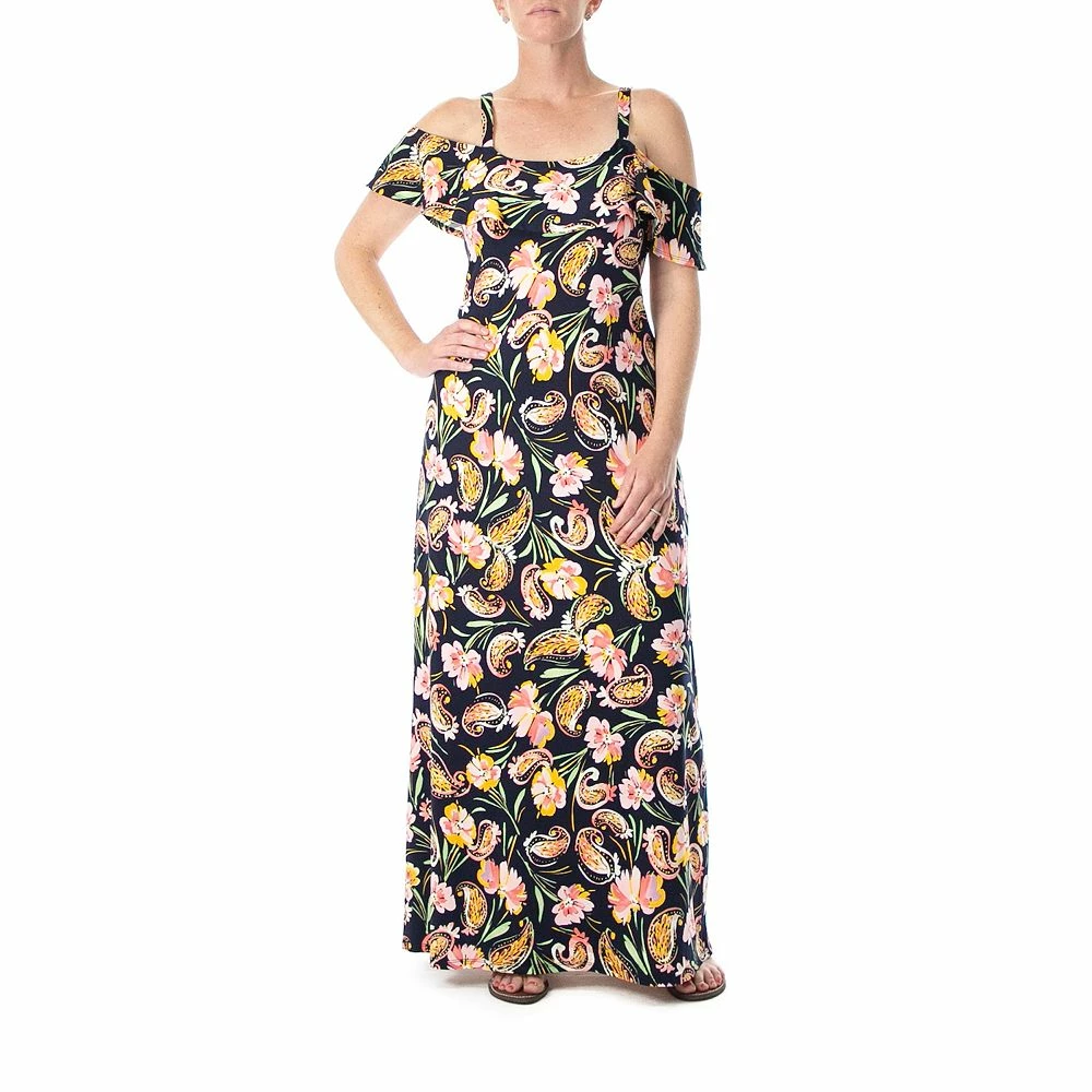 Women's Nina Leonard Print Cold-Shoulder Maxi Dress - Image 3