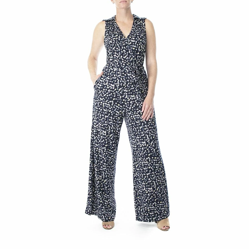 Women's Nina Leonard Print Surplice Wide-Leg Jumpsuit - Image 4