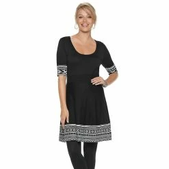 Women's Nina Leonard Print Fit & Flare Sweater Dress