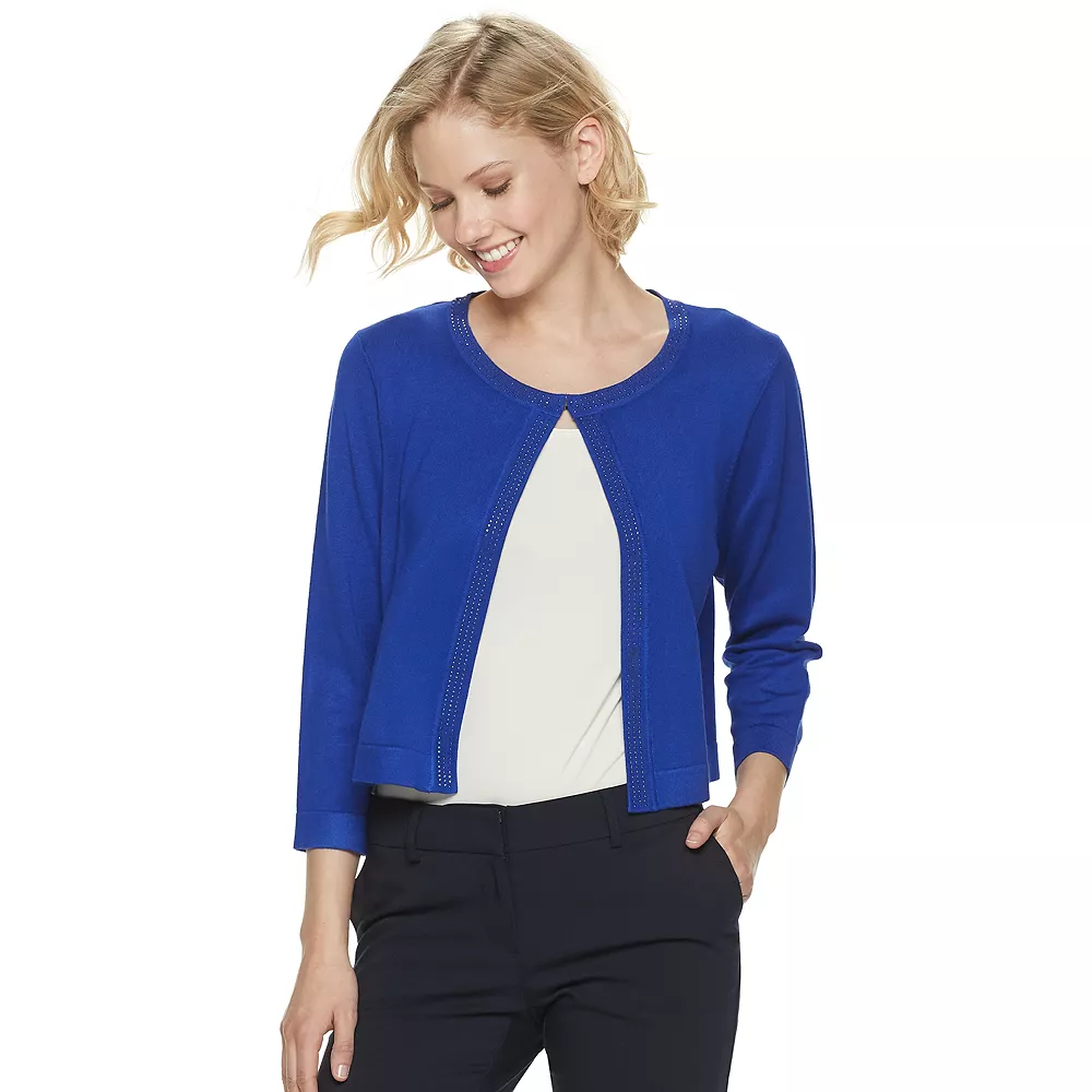 Women's Nina Leonard Embellished Crop Cardigan - Image 3
