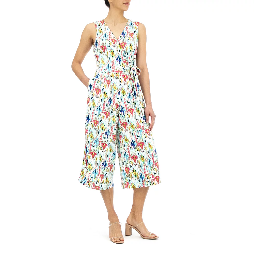 Women's Nina Leonard Print Surplice Wide-Leg Jumpsuit - Image 4