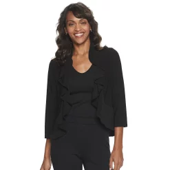 Women's Nina Leonard Ruffle Front Sheer Pearl Bolero