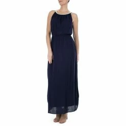 Women's Nina Leonard Rope-Braid Halter-Neck Maxi Dress