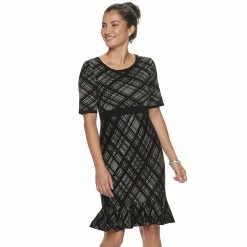 Women's Nina Leonard Plaid Flounce-Hem Dress