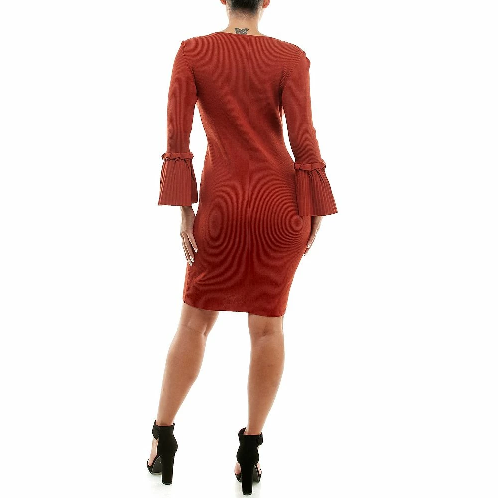 Women's Nina Leonard Bell Sleeve Ribbed Sweater Dress - Image 6