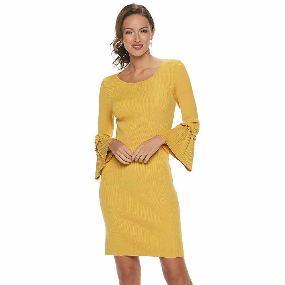 Women's Nina Leonard Bell Sleeve Ribbed Sweater Dress - Image 5