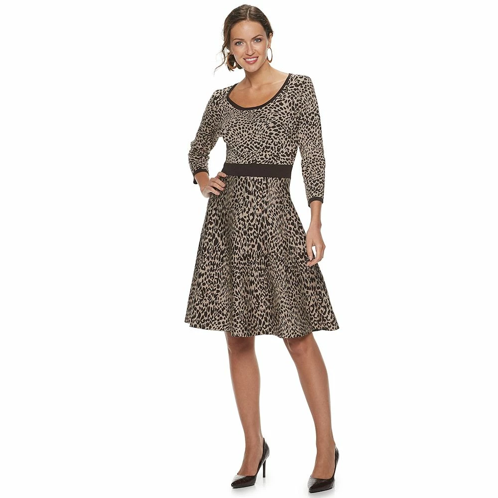 Women's Nina Leonard Animal-Print Sweater Dress