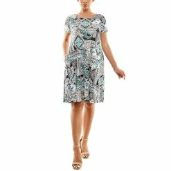Women's Nina Leonard Print Lace-Up Back Trapeze Dress