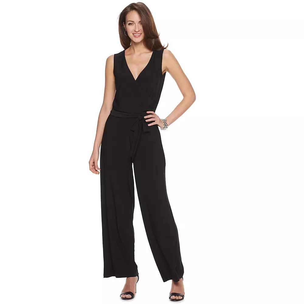 Women's Nina Leonard Surplice Wide-Leg Jumpsuit