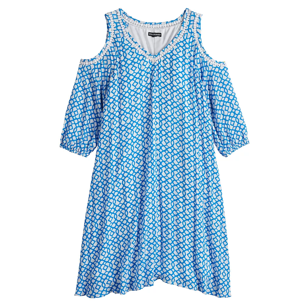 Women's Nina Leonard Print Crochet Cold-Shoulder Swing Dress - Image 4