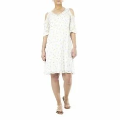 Women's Nina Leonard Print Crochet Cold-Shoulder Swing Dress