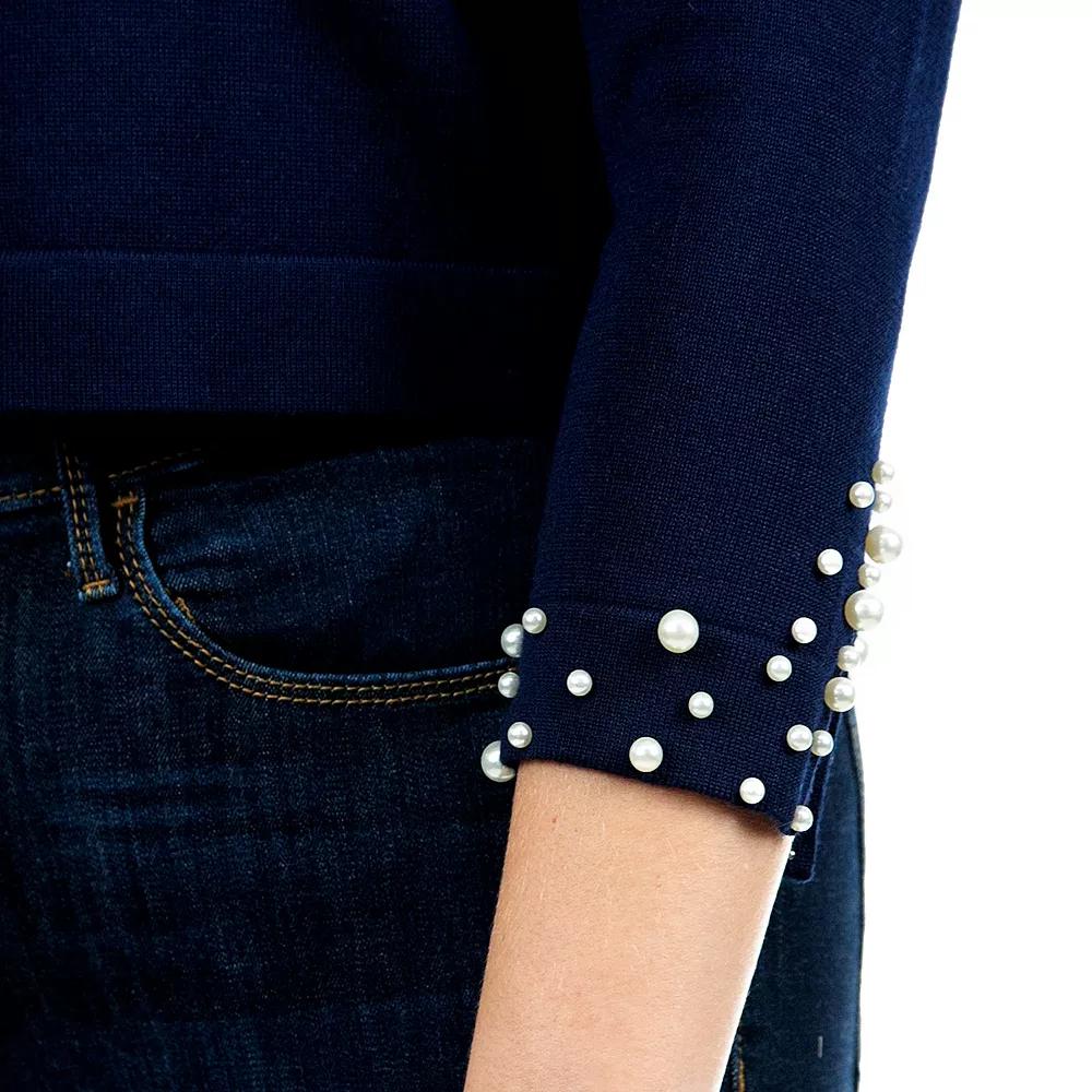 Women's Nina Leonard Simulated-Pearl Trim Bolero - Image 6