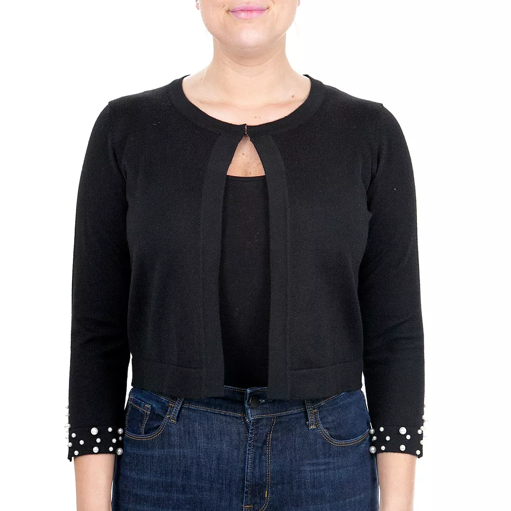 Women's Nina Leonard Simulated-Pearl Trim Bolero