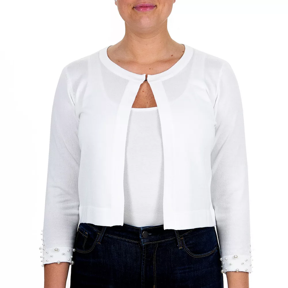 Women's Nina Leonard Simulated-Pearl Trim Bolero - Image 3