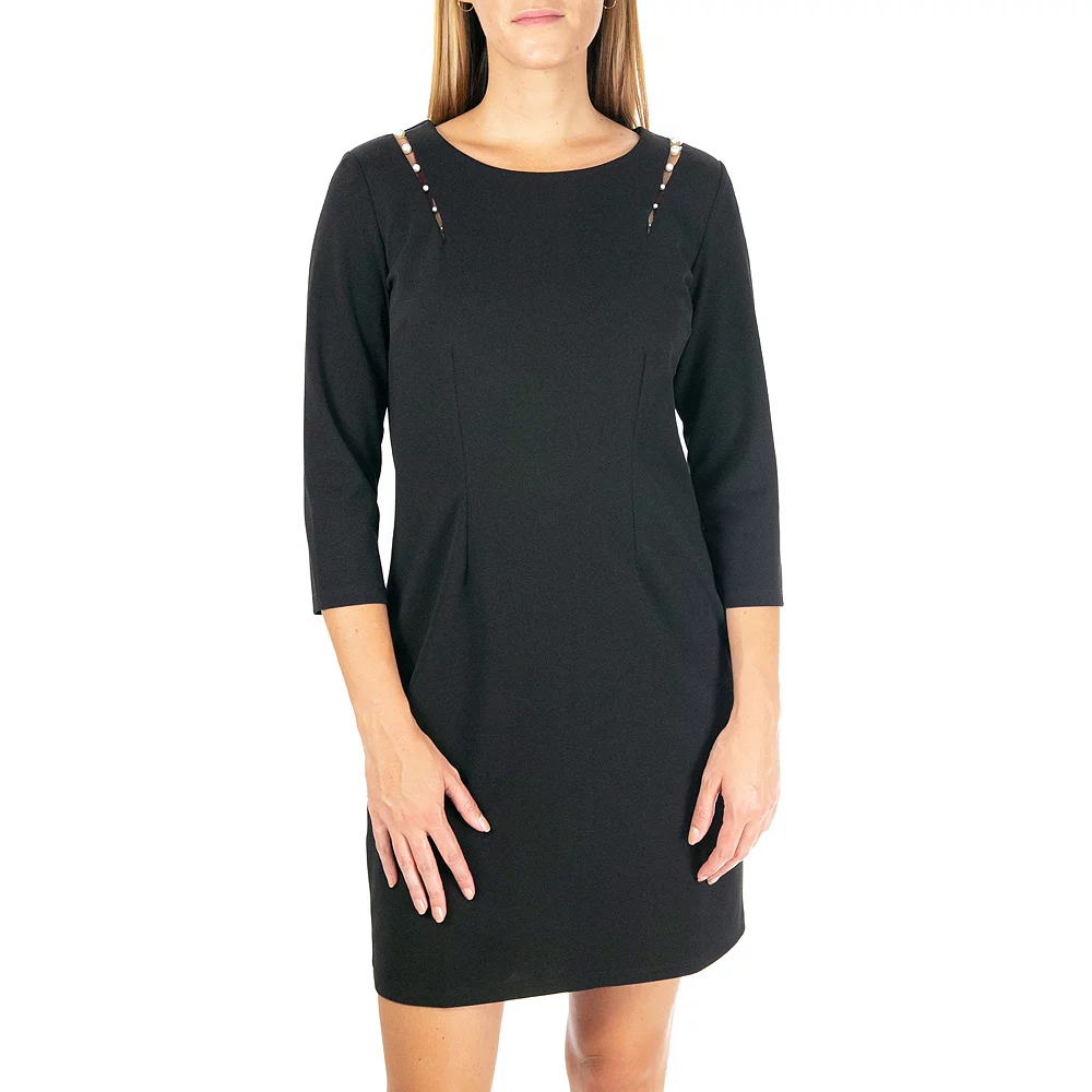 Women's Nina Leonard Sheath Dress with Pearl Detail - Image 2