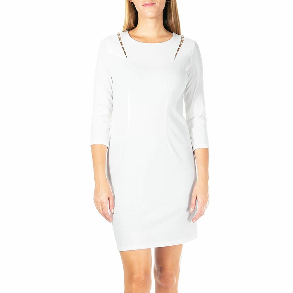 Women's Nina Leonard Sheath Dress with Pearl Detail