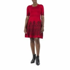 Women's Nina Leonard Scroll Ribbed Fit & Flare Sweater Dress