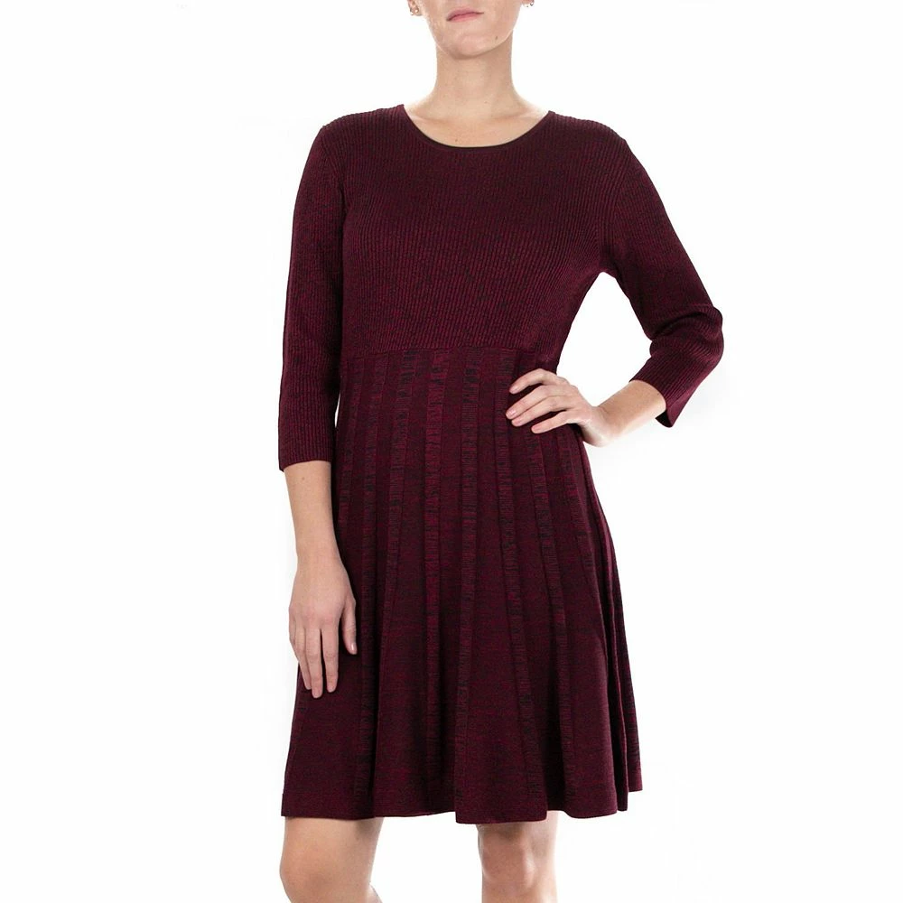 Women's Nina Leonard Pleated Skirt Fit & Flair Sweater Dress - Image 2