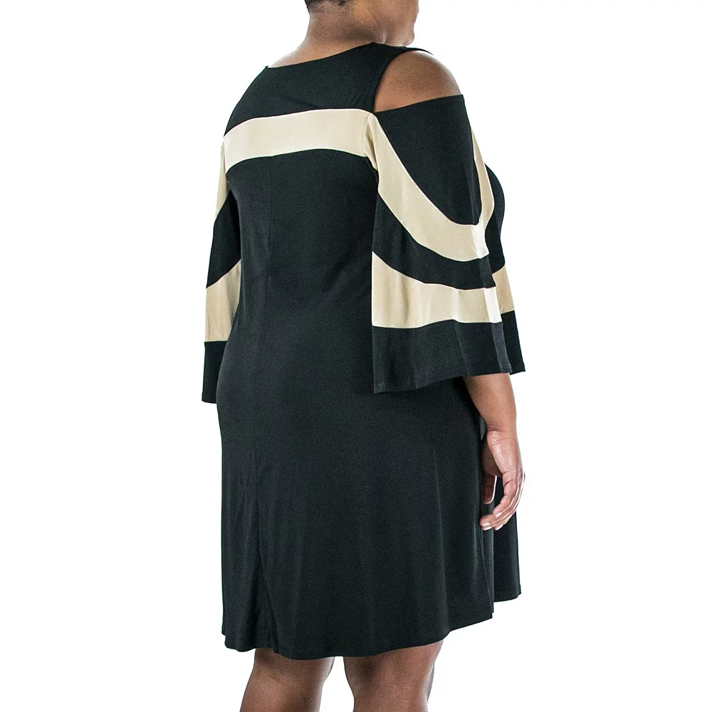 Plus Size Nina Leonard Cold-Shoulder Colorblock Sheath Dress - Image 4