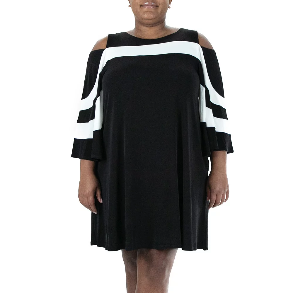 Plus Size Nina Leonard Cold-Shoulder Colorblock Sheath Dress - Image 3