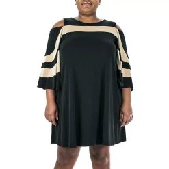 Plus Size Nina Leonard Cold-Shoulder Colorblock Sheath Dress