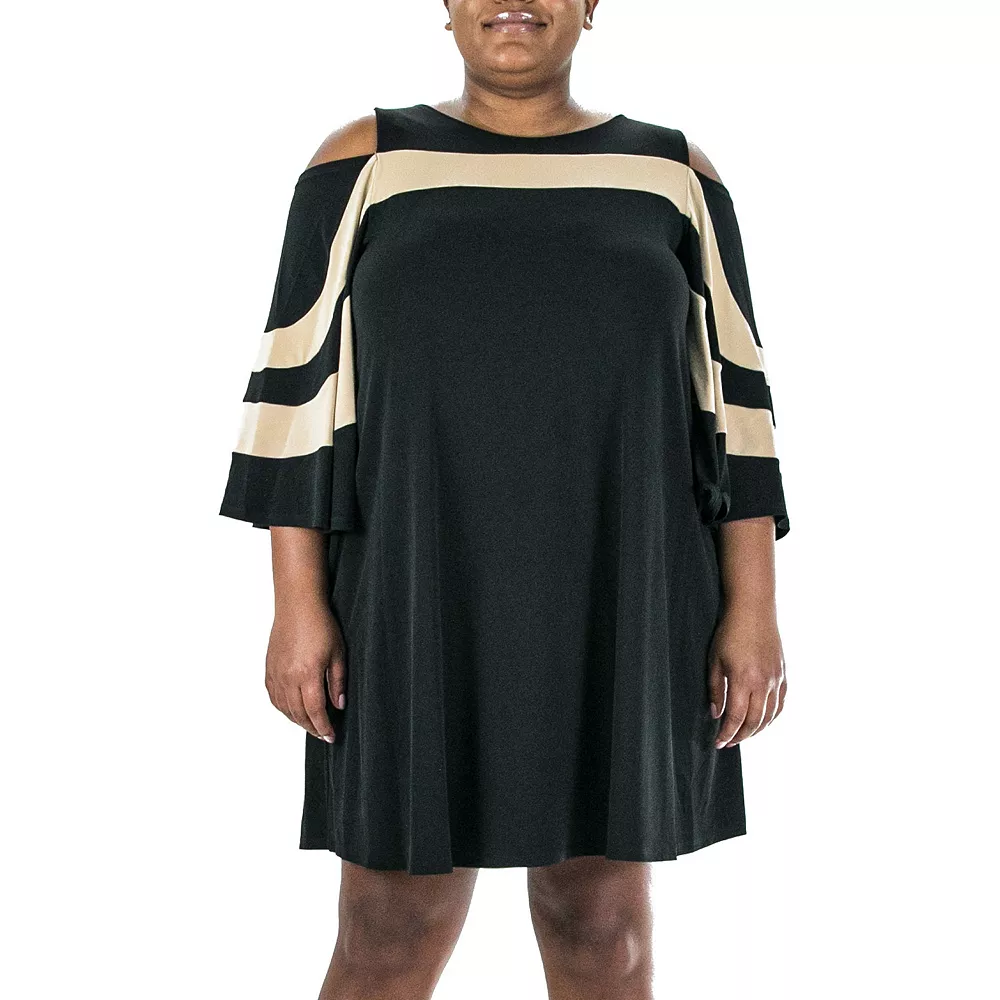 Plus Size Nina Leonard Cold-Shoulder Colorblock Sheath Dress
