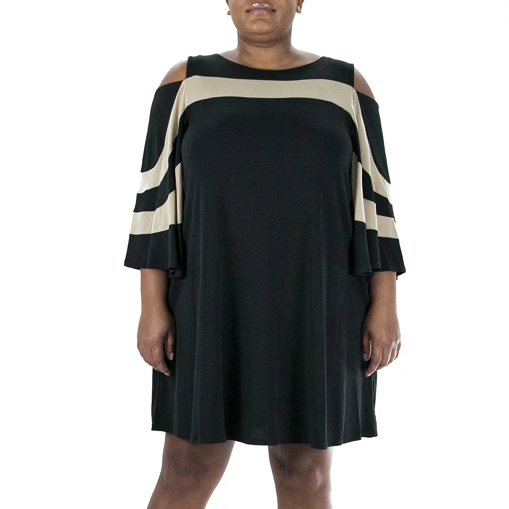 Plus Size Nina Leonard Cold-Shoulder Colorblock Sheath Dress - Image 2