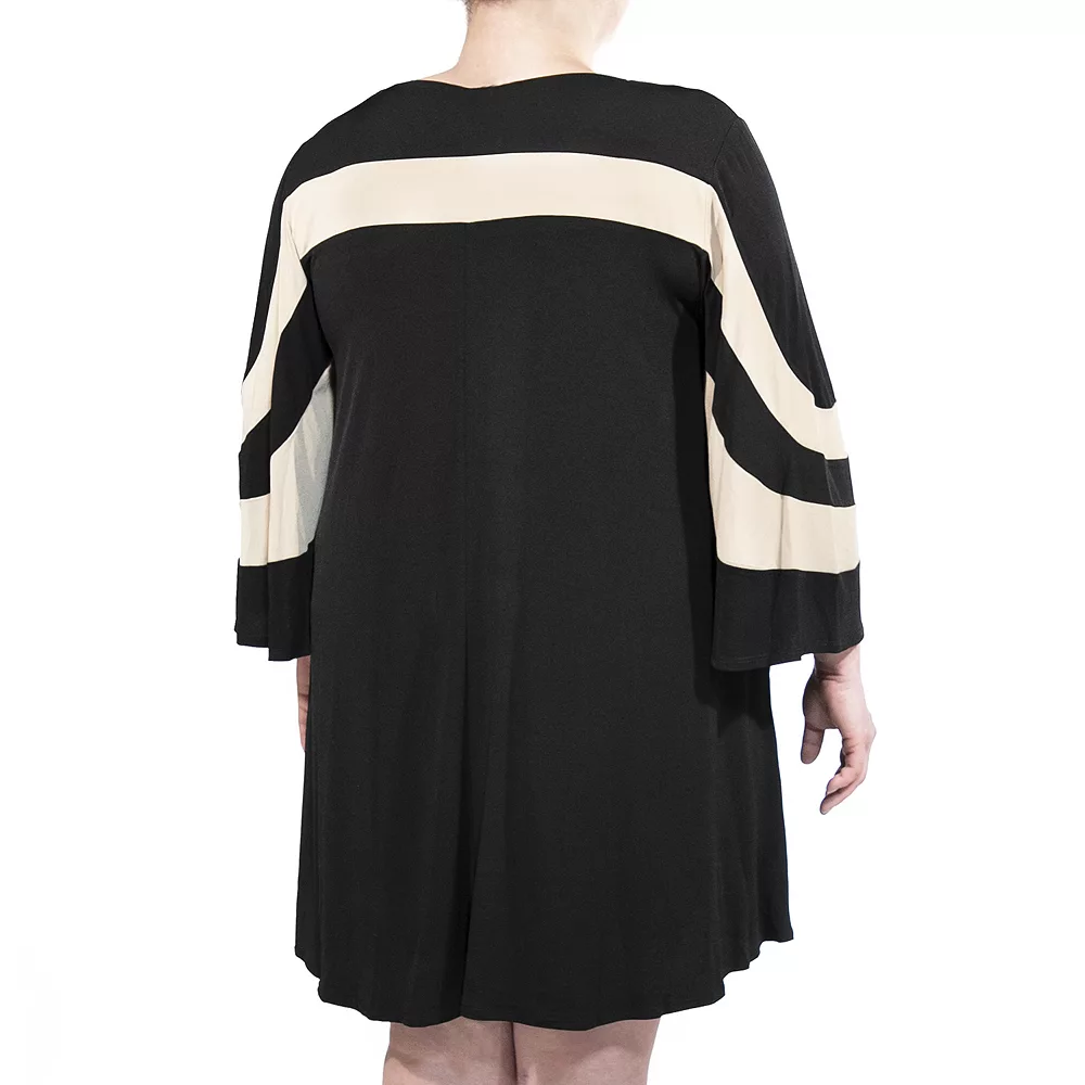 Plus Size Nina Leonard Wave Color Block Dress - Image 3