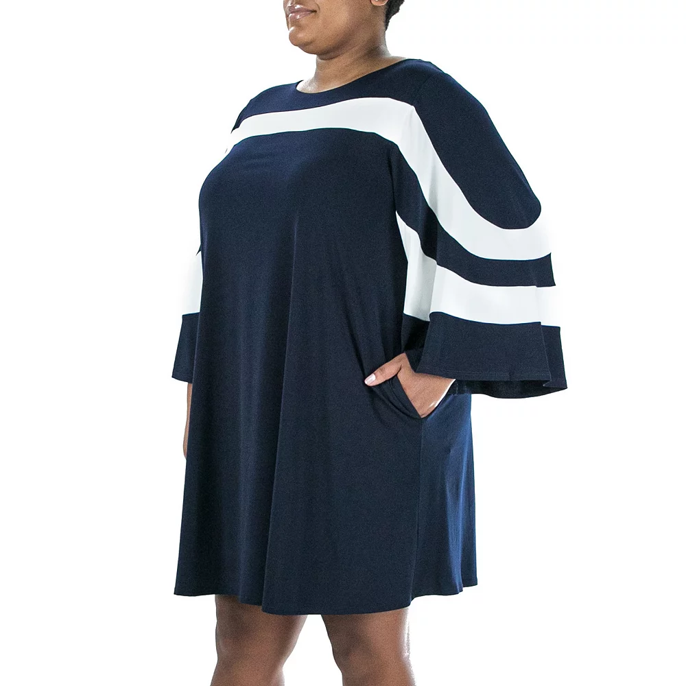 Plus Size Nina Leonard Wave Color Block Dress - Image 4