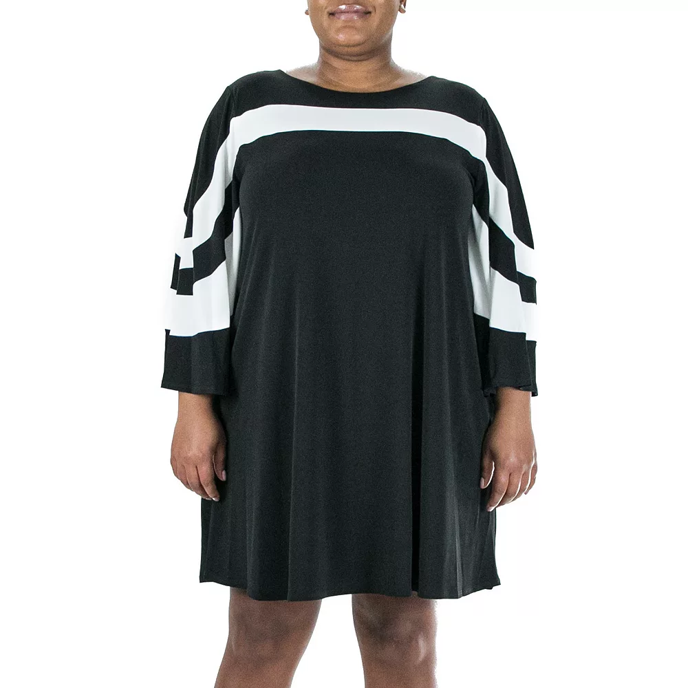 Plus Size Nina Leonard Wave Color Block Dress - Image 2