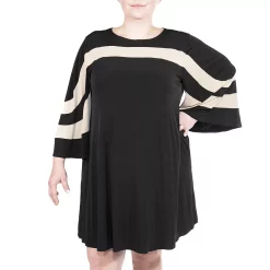 Plus Size Nina Leonard Wave Color Block Dress