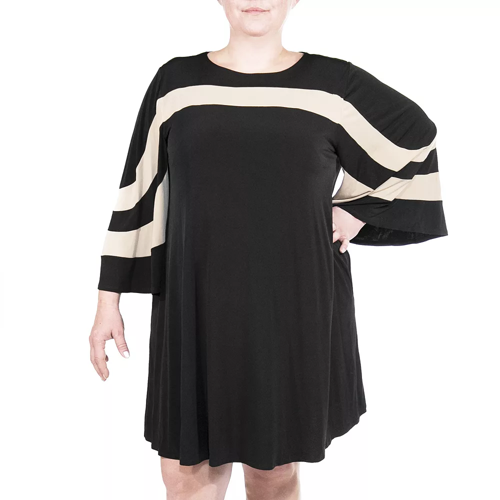 Plus Size Nina Leonard Wave Color Block Dress