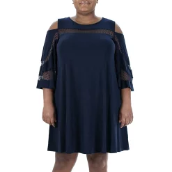 Plus Size Nina Leonard Dot Mesh Yoke Dress