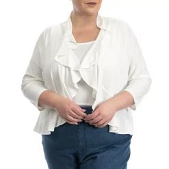 Plus Size Nina Leonard Simulated Pearl Back Bolero Cardigan