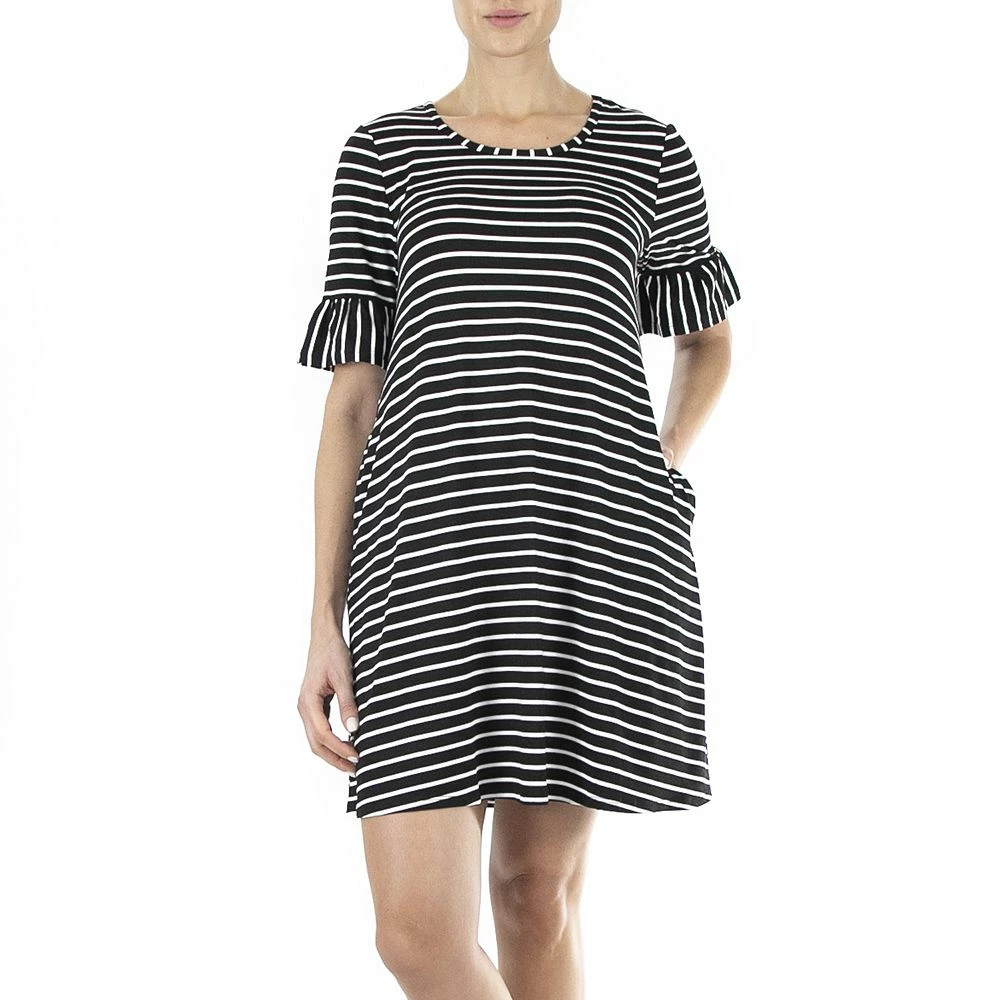 Women's Nina Leonard Ruffle-Sleeve Striped Swing Dress - Image 2