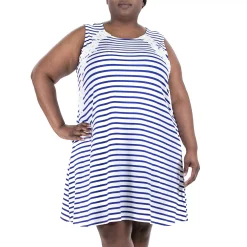 Plus Size Nina Leonard Striped Crochet-Trim Shift Dress