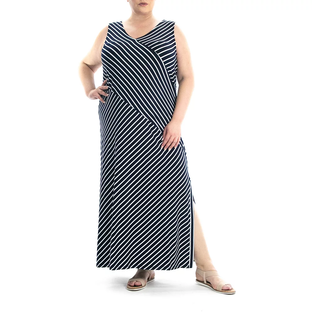 Plus Size Nina Leonard Side-Slit V-Neck Maxi Dress - Image 2